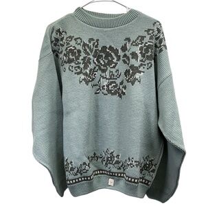 Vintage Rare 80s Together NWT Mint Green/Gray Geometric Rose‎ Sweater Large